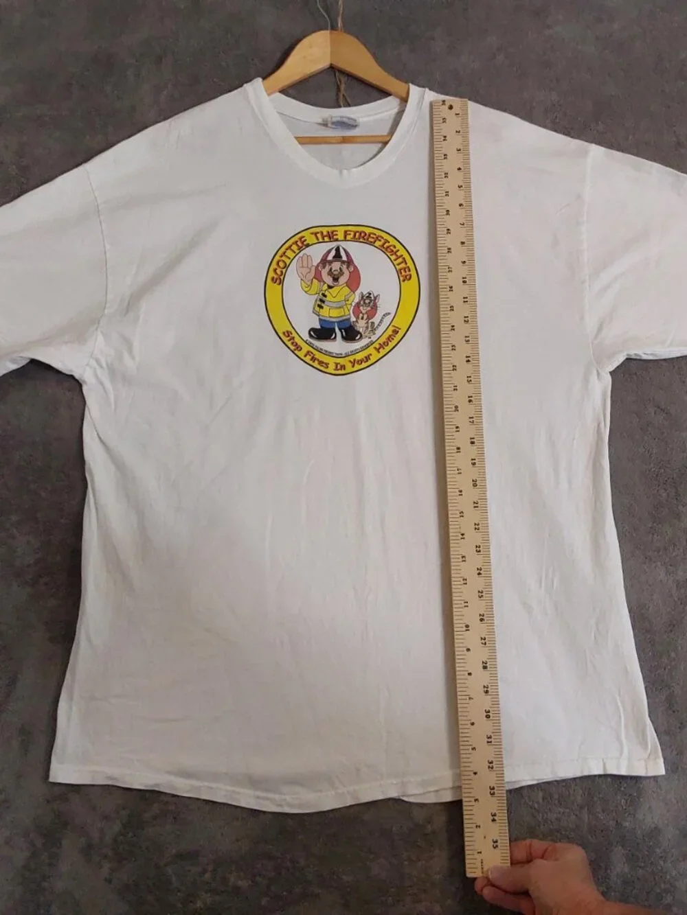 Hanes Heavyweight Scottie the Firefighter Graphic T-Shirt Adult 2XL White 100% C